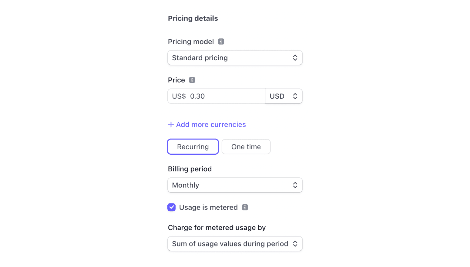 Screenshot of the configuration for the second product