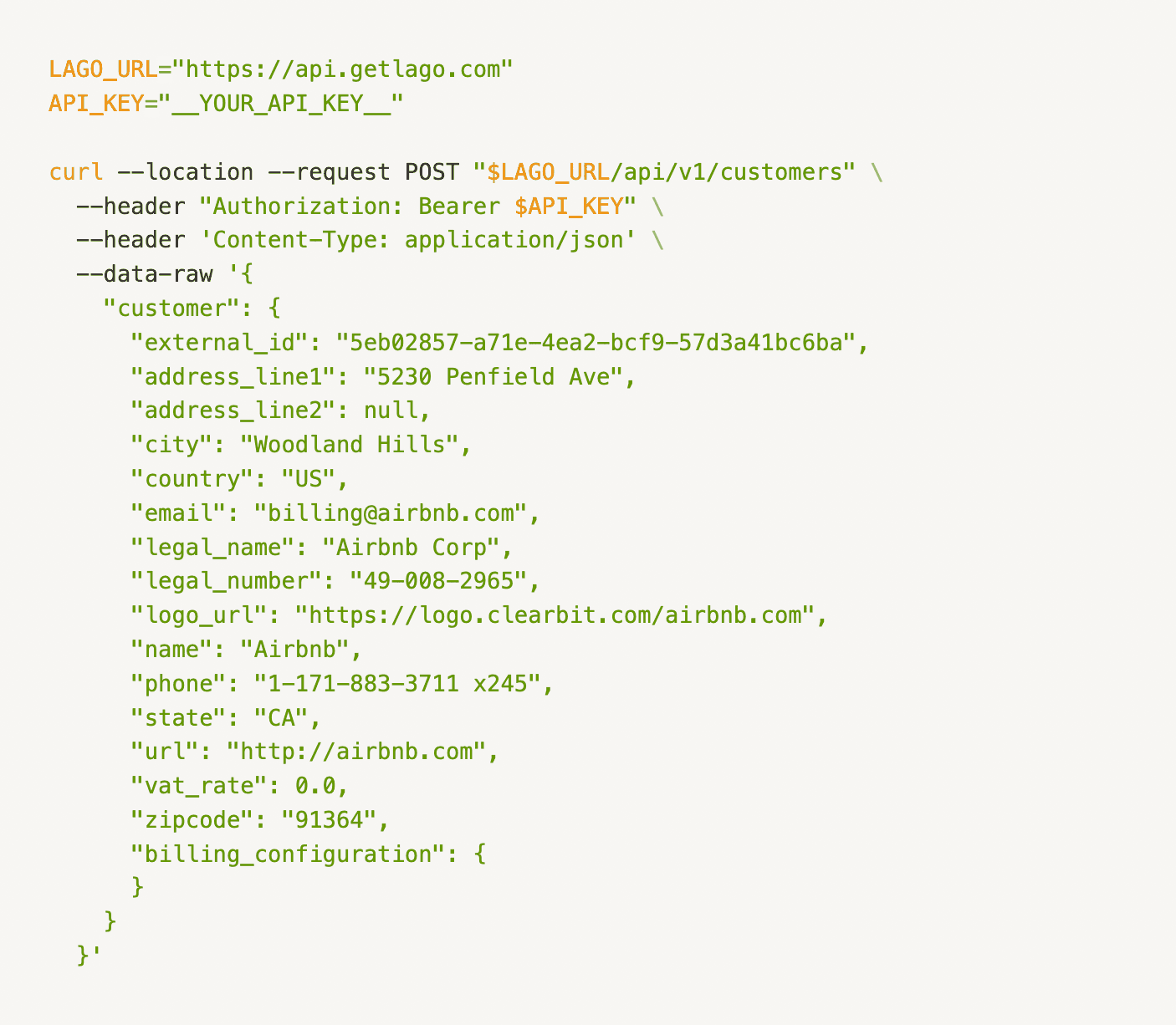 Creation of a customer via the API