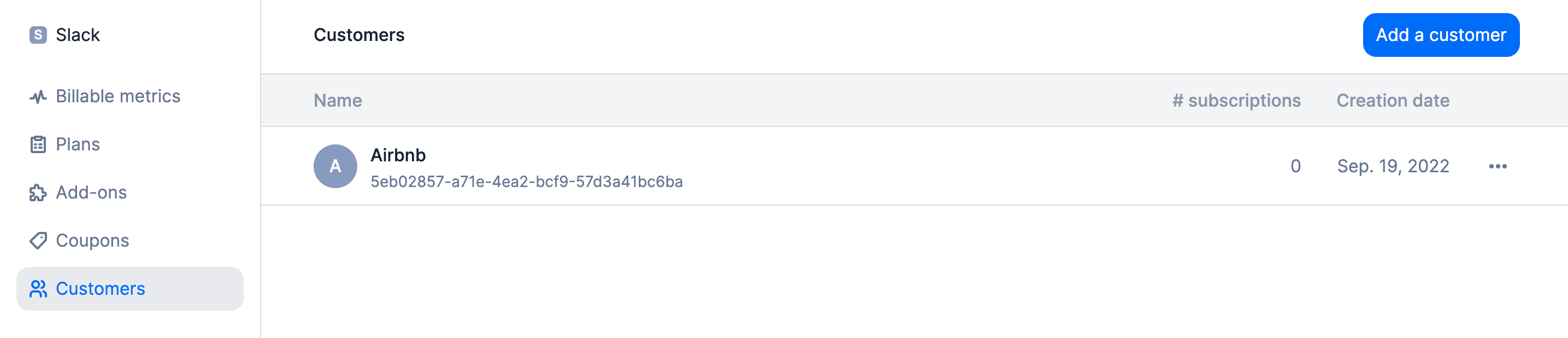 List of customers in the app
