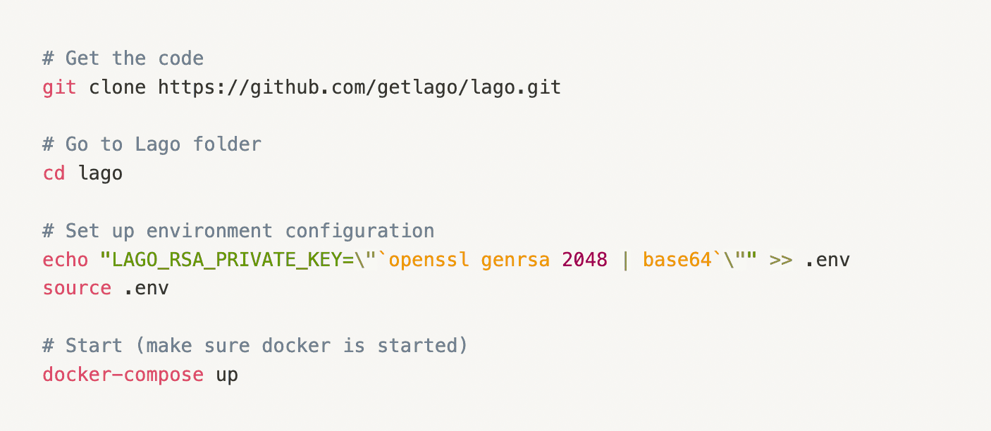Code snippet to install Lago
