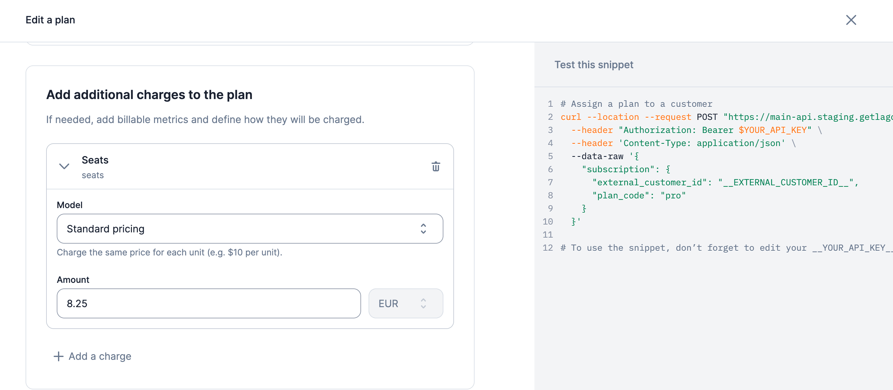 Creation of a charge via the user interface