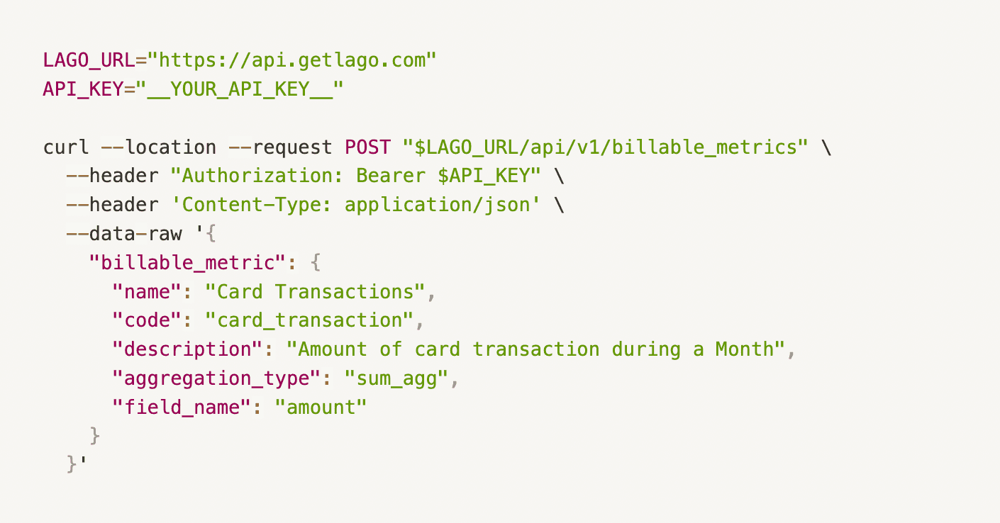 Billable metric to calculate the total amount of transactions