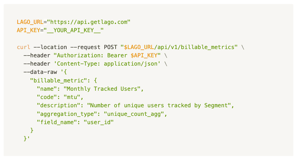 Creation of a billable metric